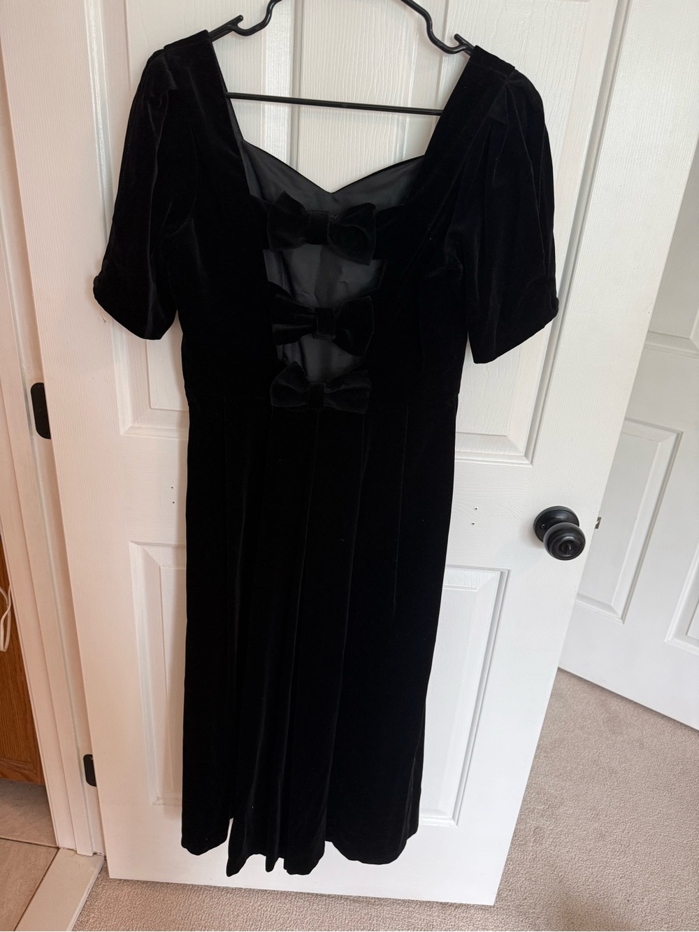 Vintage Laura Ashley Black Velvet Bow-Back Midi Dress